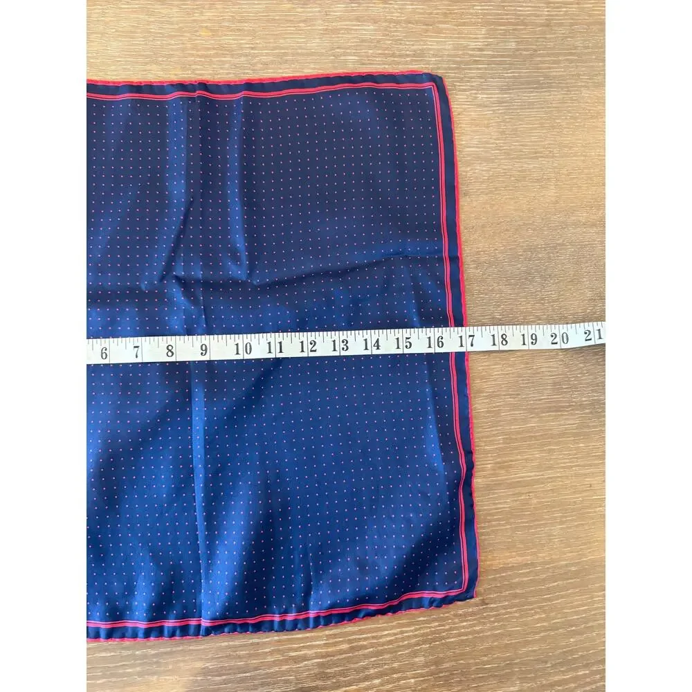 Vintage Blue Red polka dot 17’x17’ square silk made in Italy scarf bandana
